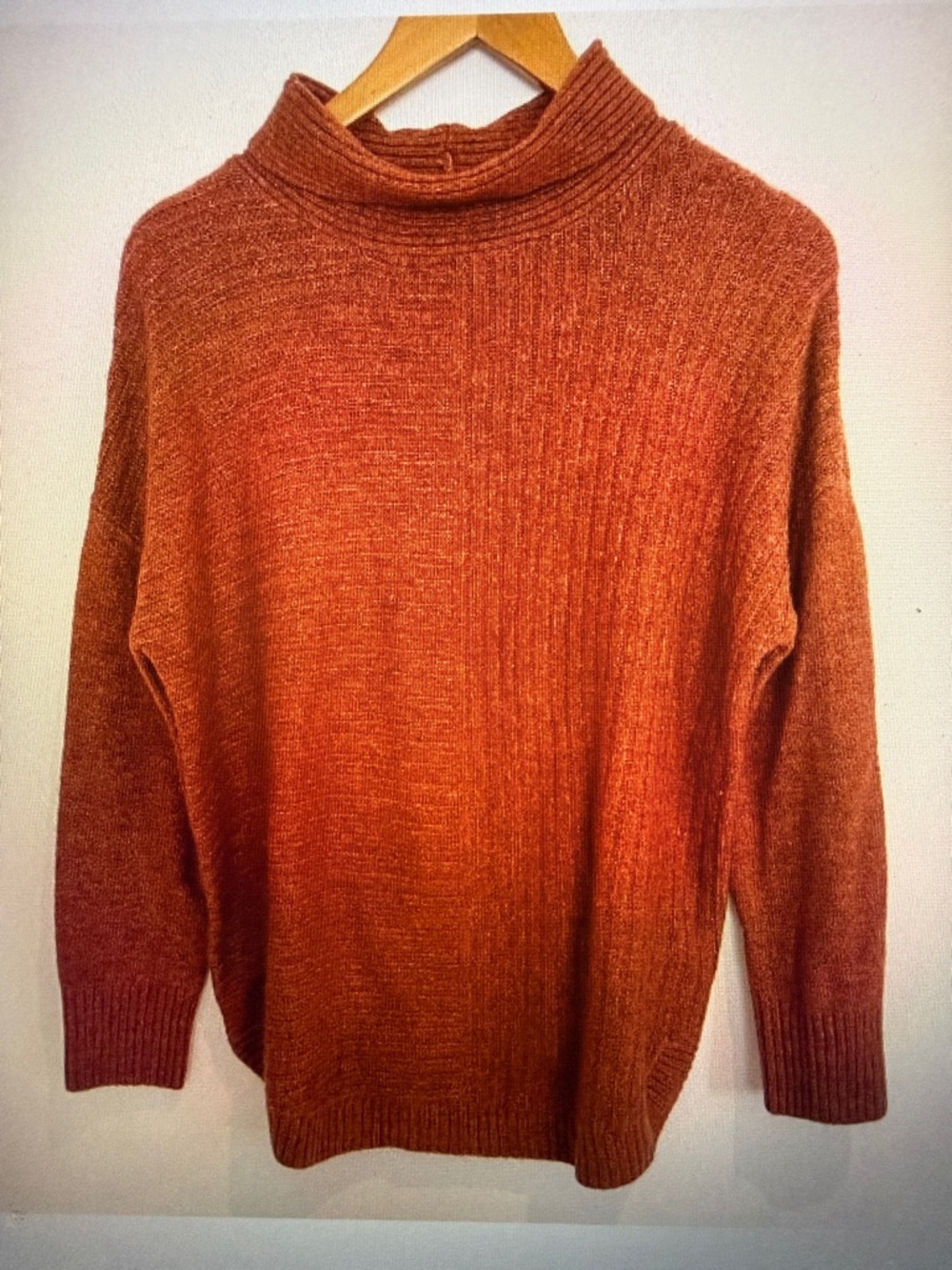 Como Vintage Woman Rust Ribbed Knit Stretch Long Sleeve Pullover Turtleneck Sz M